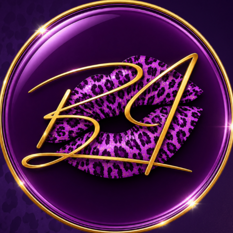 BeautyInk monogram: gold initials over leopard-print lips